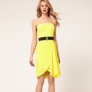 KAREN MILLEN Yellow Strapless Drape Dress w/ Belt